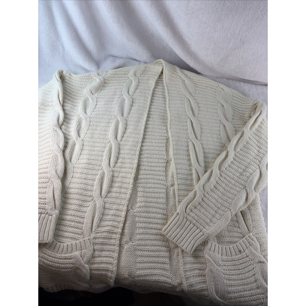Jack & Missy Aspen Cable Knit Open Front Cardigan Sweater Cream/Med Cabincore